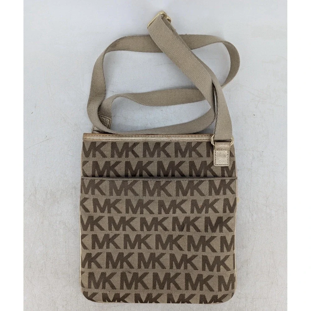 Michael‎ Kors Signature Monogram Crossbody Bag Brown Jacquard Gold Hardware